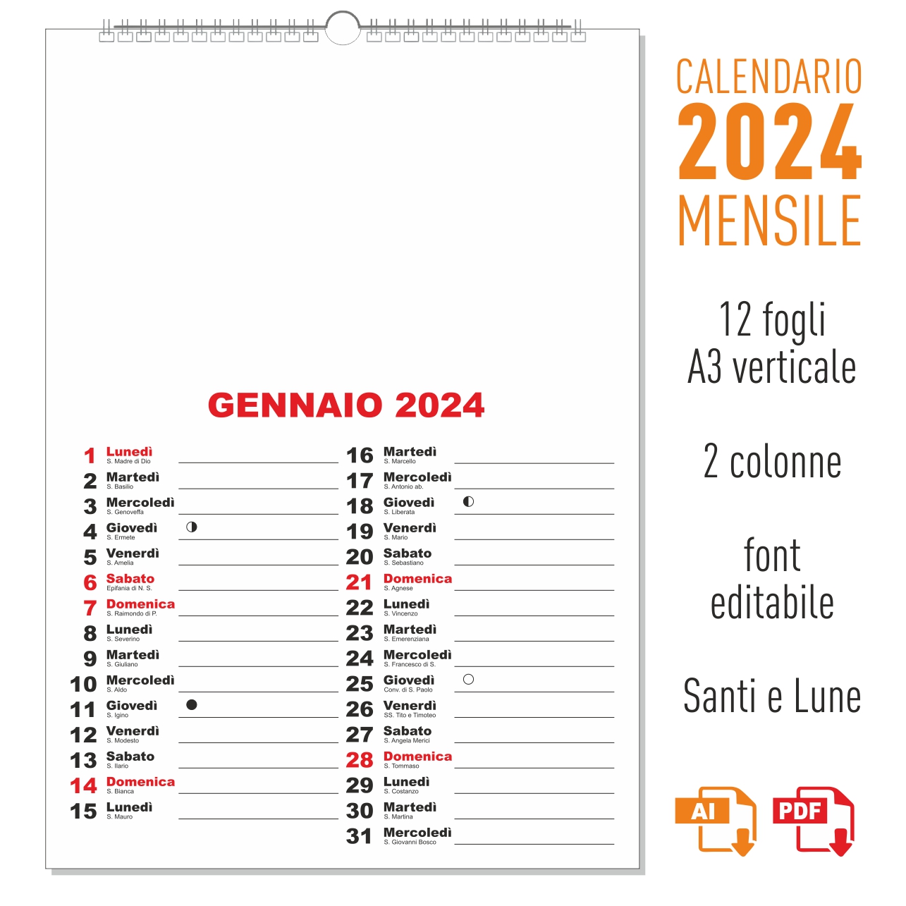 Modello Di Calendario Da Tavolo 2024